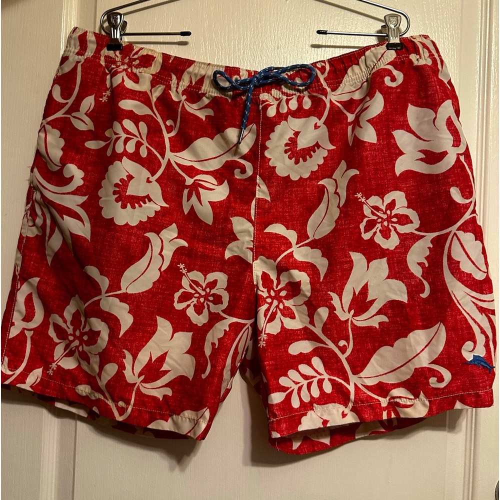 Tommy Bahama Relax Swim Trunks Floral Red Tropical Liner Size XL